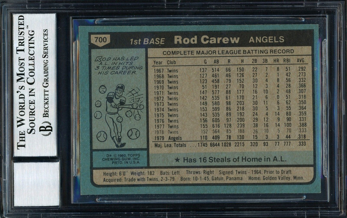 Rod Carew Low Signed 1980 Topps #700 Angels Trading Card BAS Auto 10
