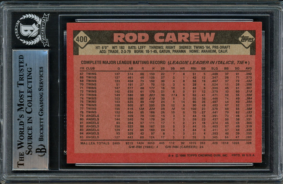 Rod Carew Signed 1986 Topps #400 Angels Trading Card BAS
