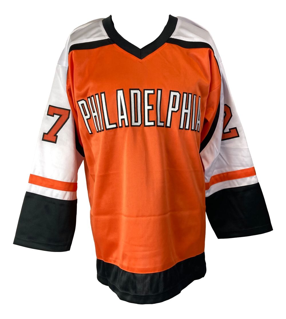 Ron Hextall Philadelphia Signed Orange Hockey Jersey 1st Goalie To Score BAS