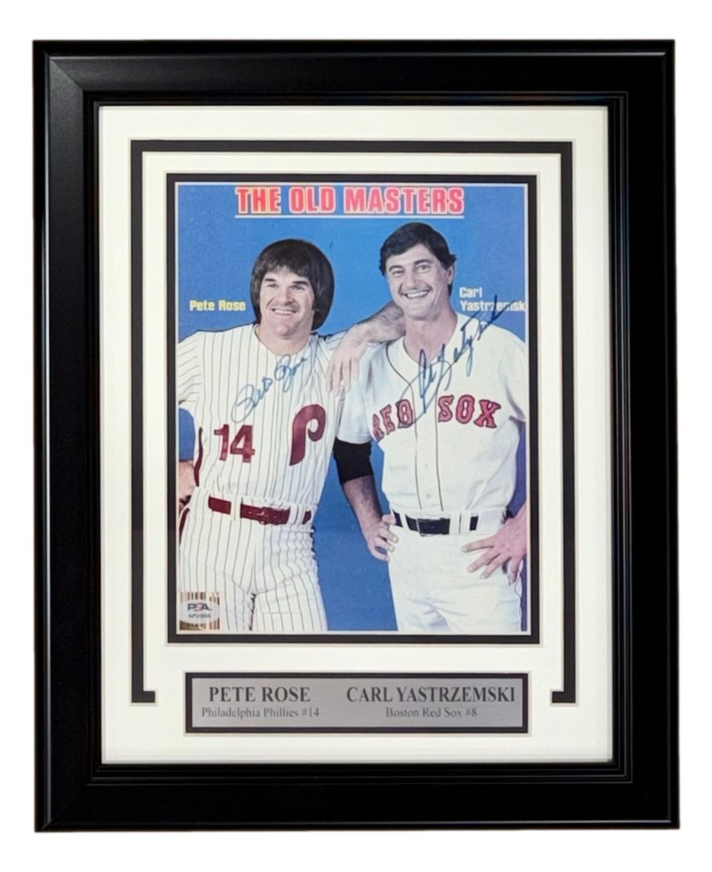 Pete Rose Carl Yastrzemski Signed Framed 8x10 Baseball Photo PSA/DNA