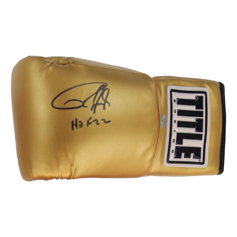 Roy Jones Jr Signed Gold Title Left Hand Boxing Glove HOF 22 Schwartz