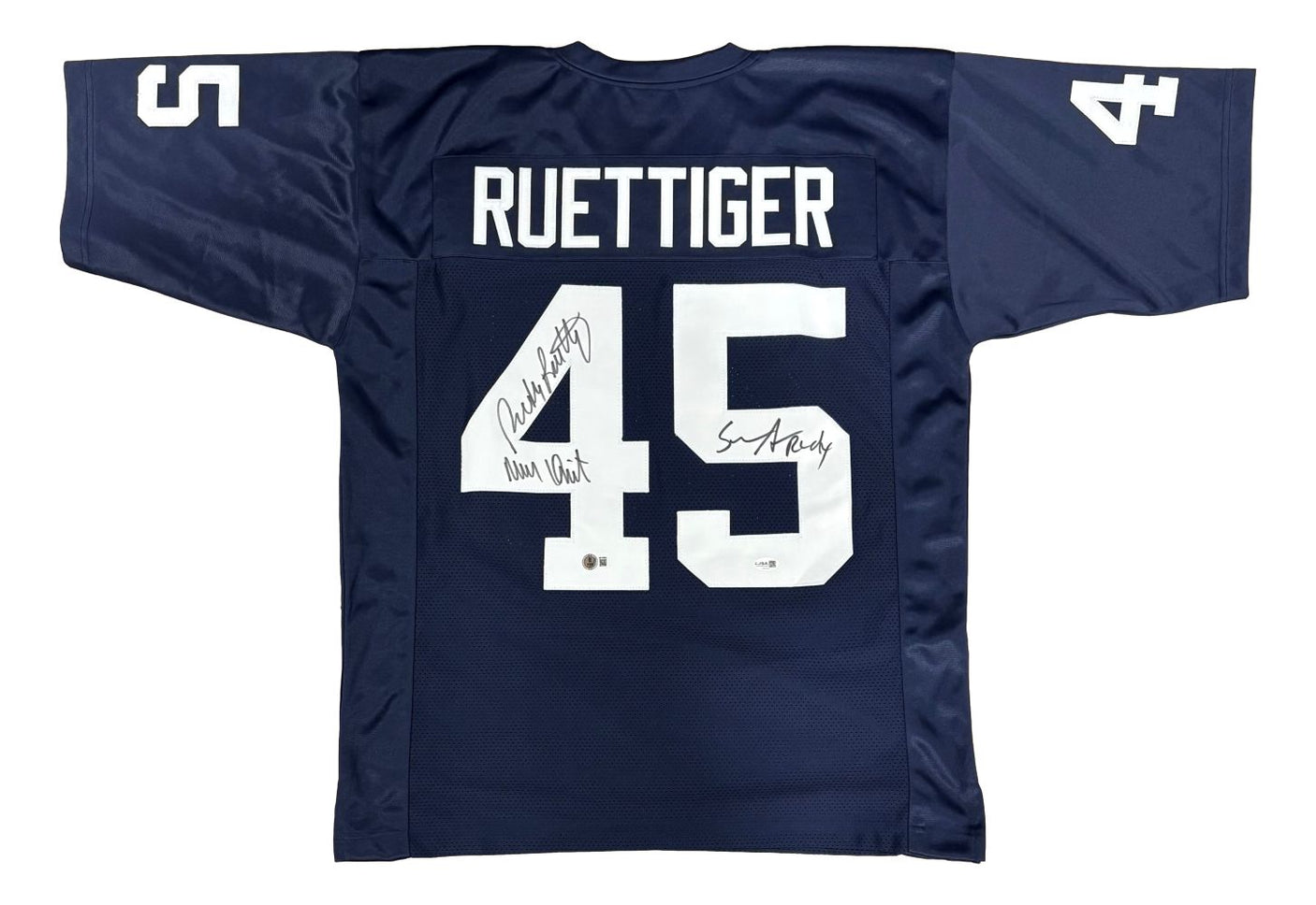 Rudy Ruettiger Sean Astin Notre Dame Signed Blue Jersey Never Quit BAS+JSA