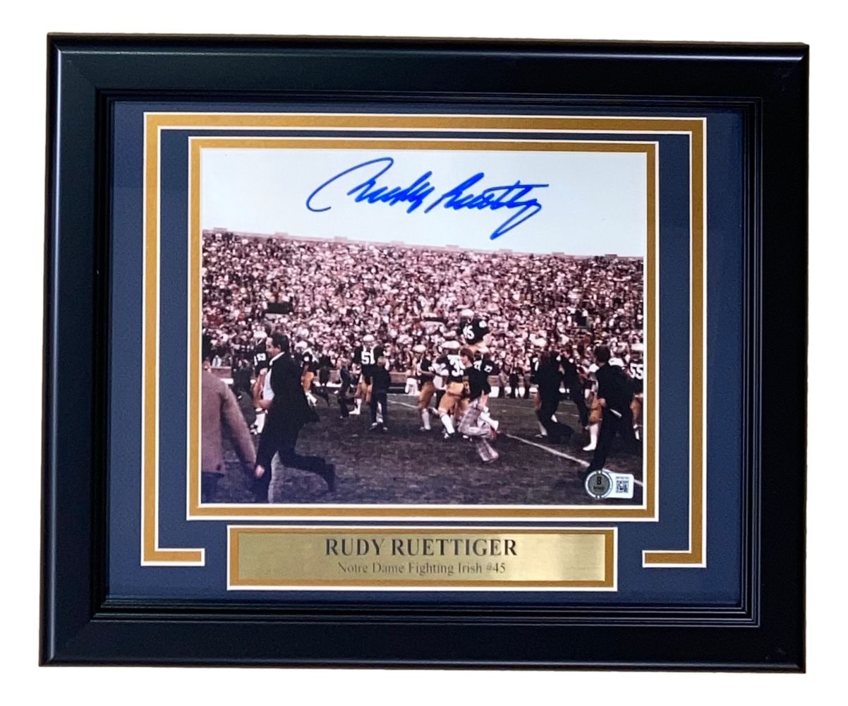 Rudy Ruettiger Signed Framed 8x10 Notre Dame Fighting Irish Photo BAS