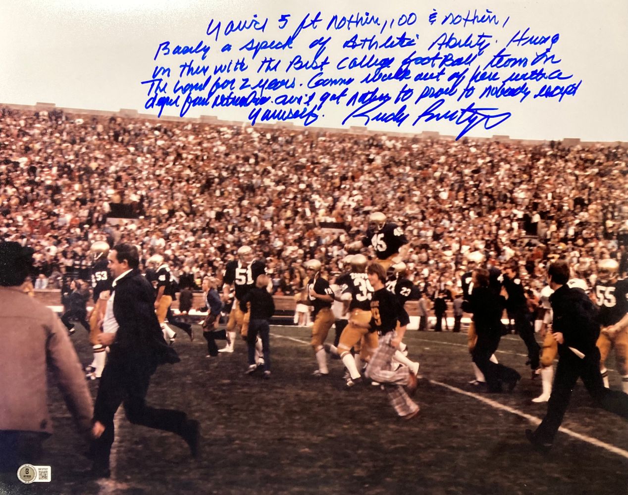 Rudy Ruettiger Signed 16x20 Notre Dame Photo 5 Foot Nothin Movie Quote BAS