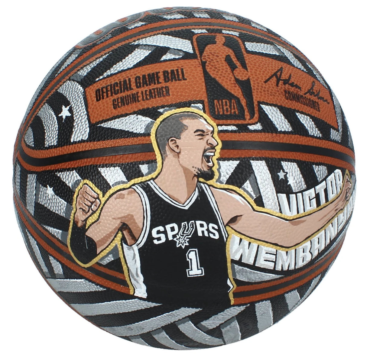 Victor Wembayana Autographed San Antonio Spurs Hand Painted Wilson Official NBA Authentic Basketball Fanatics LE 1/1