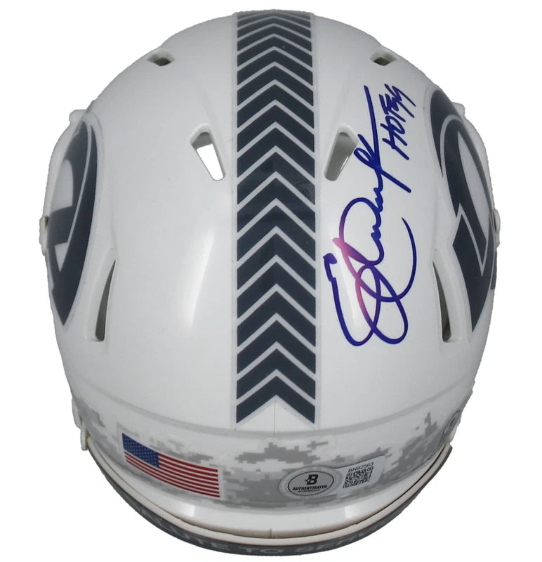 Eric Dickerson Autographed/Inscribed "HOF 99" 2024 Salute to Service Speed Mini Helmet Beckett Witnessed