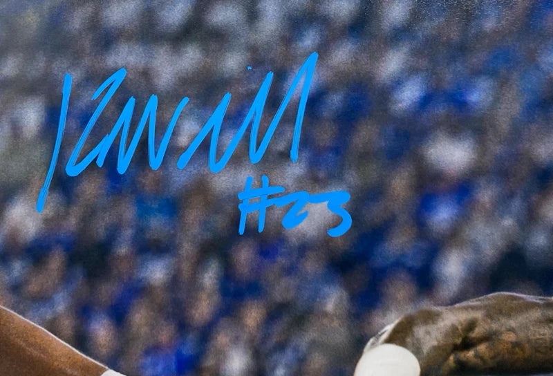 Kyren Williams Autographed (in Blue) Los Angeles Rams "Stiff Arm" 16" x 20" Photograph Beckett Witnessed