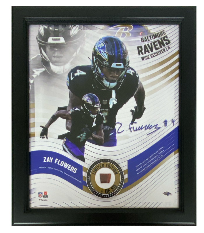 Zay Flowers Framed Baltimore Ravens 15" x 17" Game Used Football Collage LE 50