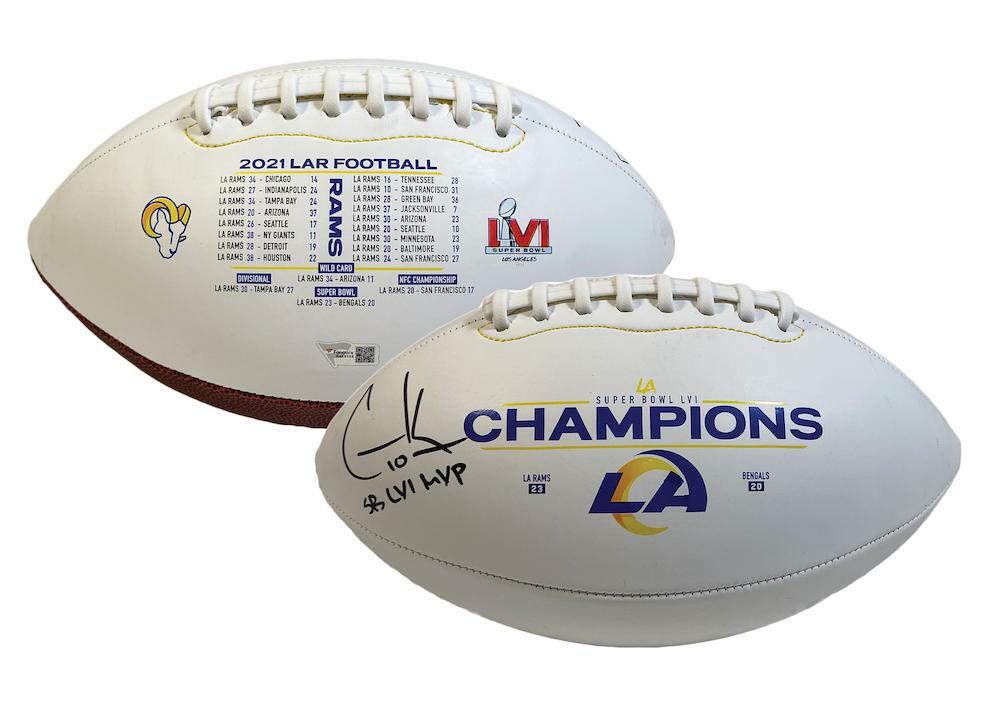 COOPER KUPP Autographed/Inscribed "SB LVI MVP" Los Angeles Rams Super Bowl LVI Champs Logo White Panel Football FANATICS