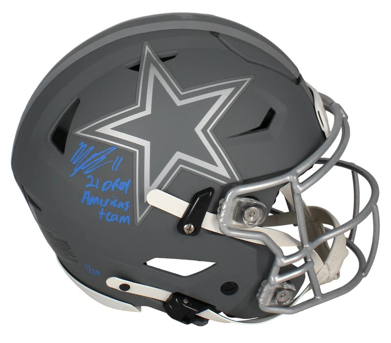 Micah Parsons Autographed/Inscribed "21 DROY America's team" Dallas Cowboys Slate Speedflex Authentic Helmet LE 1/25 Fanatics