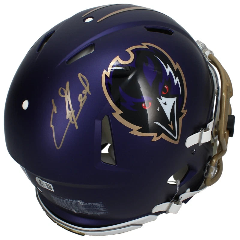 Ed Reed Autographed Baltimore Ravens Purple 2024 Alternate Speed Authentic Helmet with Visor & 3D Bumpers Beckett Witnessed