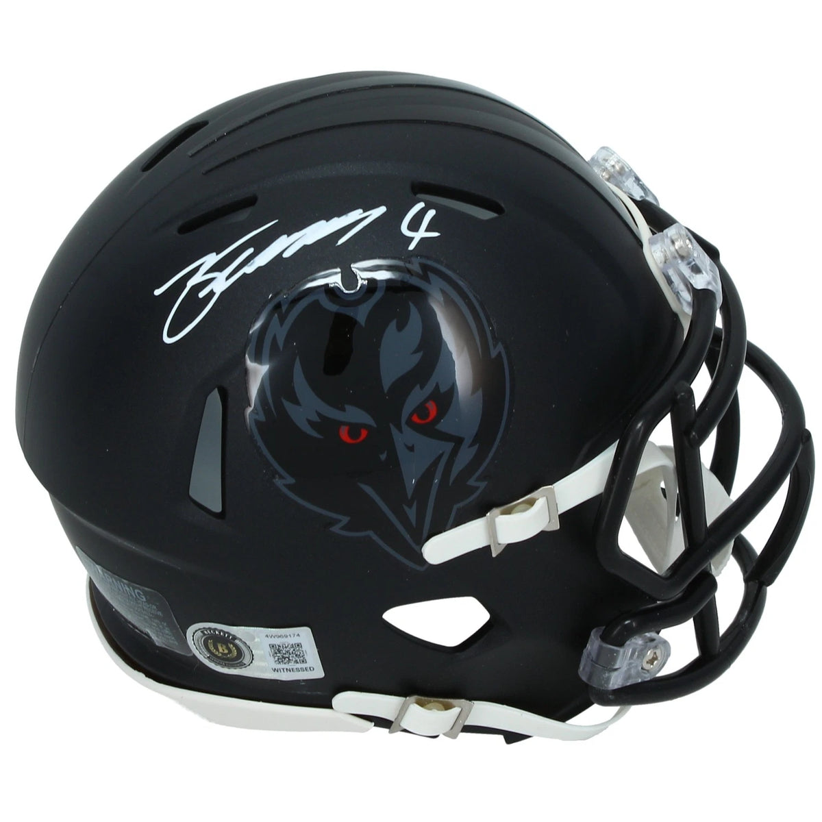 Zay Flowers Autographed Baltimore Ravens Black 2026 Alternate "Darkness" Speed Mini Helmet Beckett Witnessed