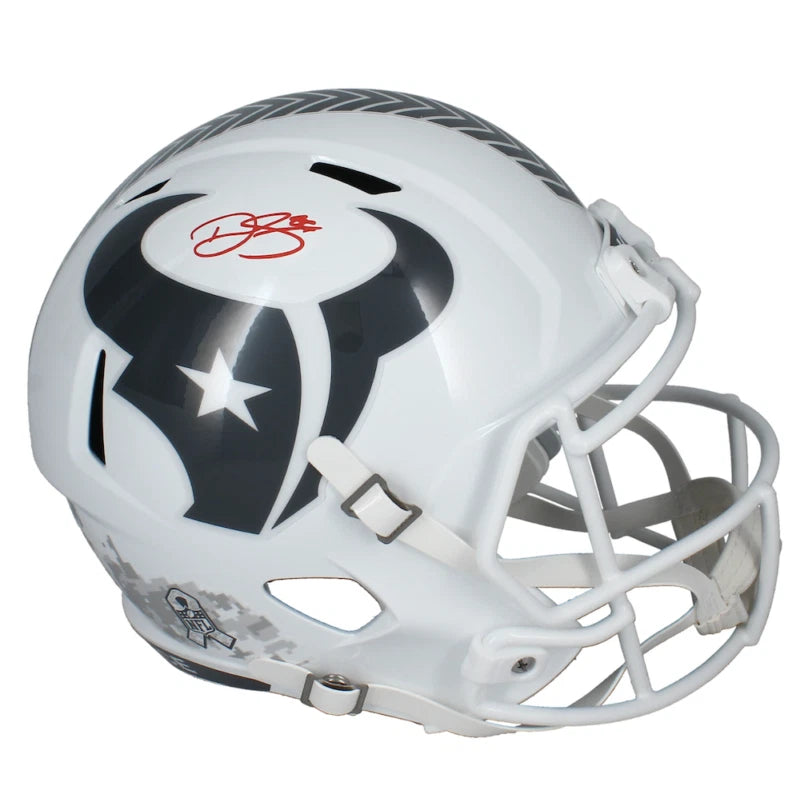 Dalton Schultz Autographed (in Red) Houston Texans 2024 Salute to Service Speed Full Size Helmet Beckett Witnessed