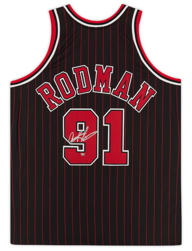 Dennis Rodman Autographed Chicago Bulls Black Pinstripe Mitchell & Ness 1995 Authentic Jersey Fanatics