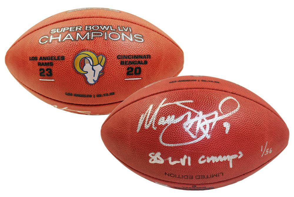 MATTHEW STAFFORD Autographed/Inscribed "SB LVI CHAMPS" Los Angeles Rams SB LVI Champions Logo Wilson Duke Authentic Football FANATICS LE 1/56