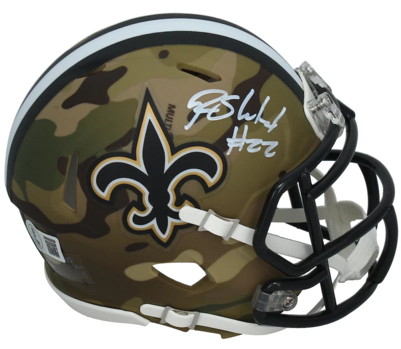 Rashid Shaheed Autographed (in White) New Orleans Saints Speed CAMO Mini Helmet Beckett Witnessed