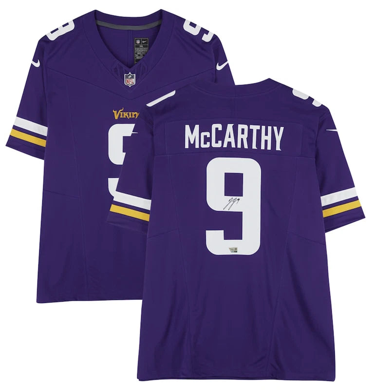 J.J. McCarthy Autographed Minnesota Vikings Purple Nike Limited Jersey Fanatics