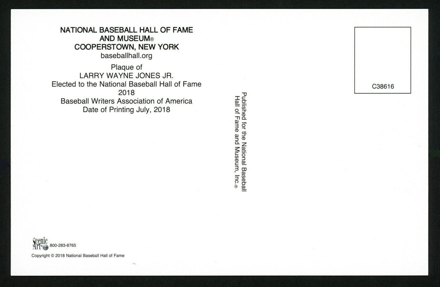 Chipper Jones Autographed HOF Plaque Postcard Atlanta Braves Stock #150326