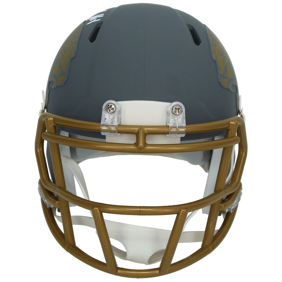 Travis Hunter Autographed Jacksonville Jaguars Slate Speed Mini Helmet Beckett Witnessed