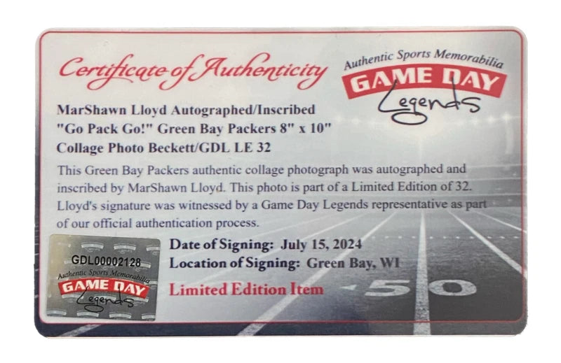MarShawn Lloyd Autographed/Inscribed "Go Pack Go!" Green Bay Packers 8" x 10" Collage Photograph Beckett/GDL LE 32/32
