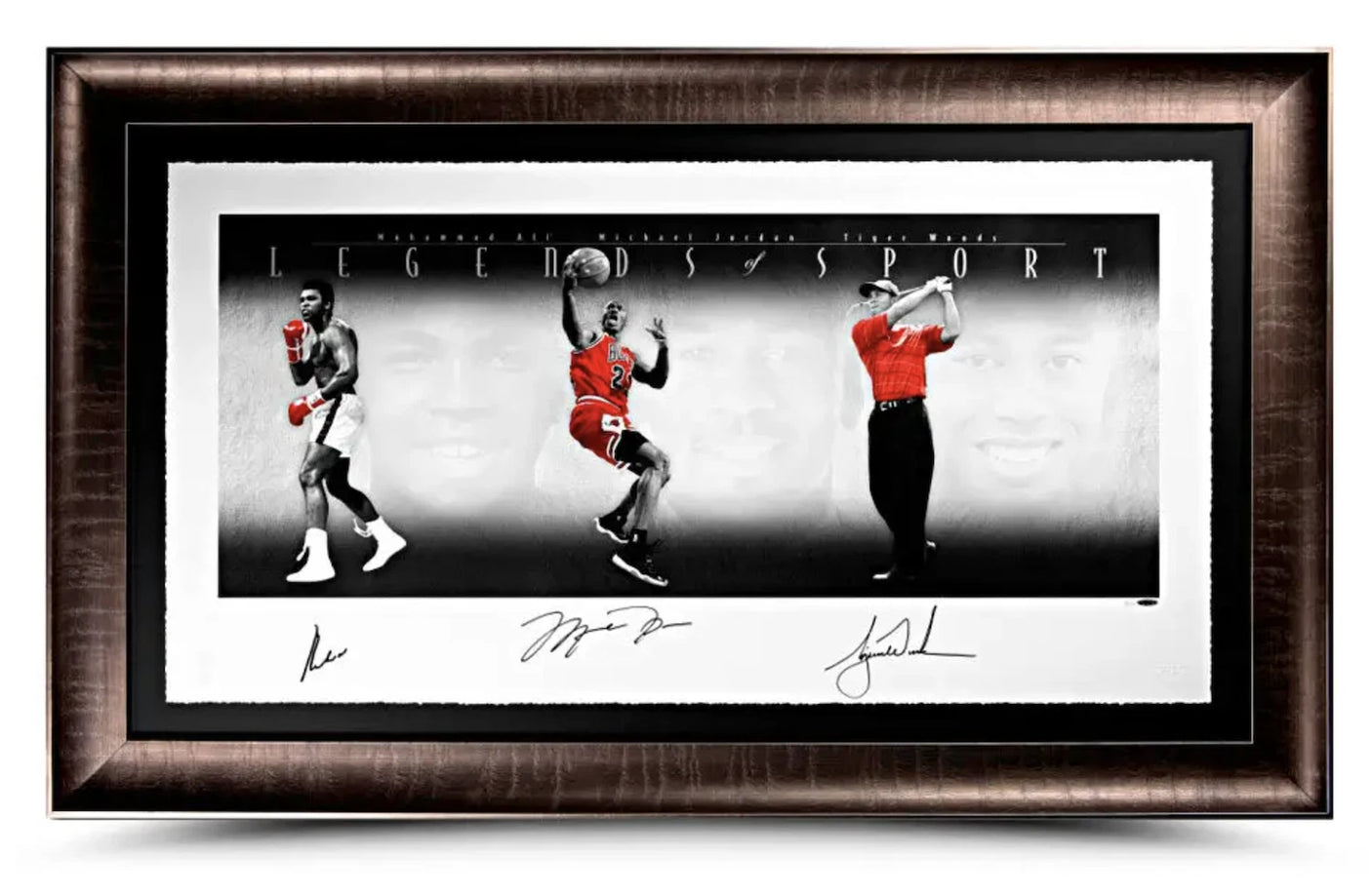 Michael Jordan, Tiger Woods & Muhammad Ali Signed "Legends of Sport" Platinum Litho UDA LE 100