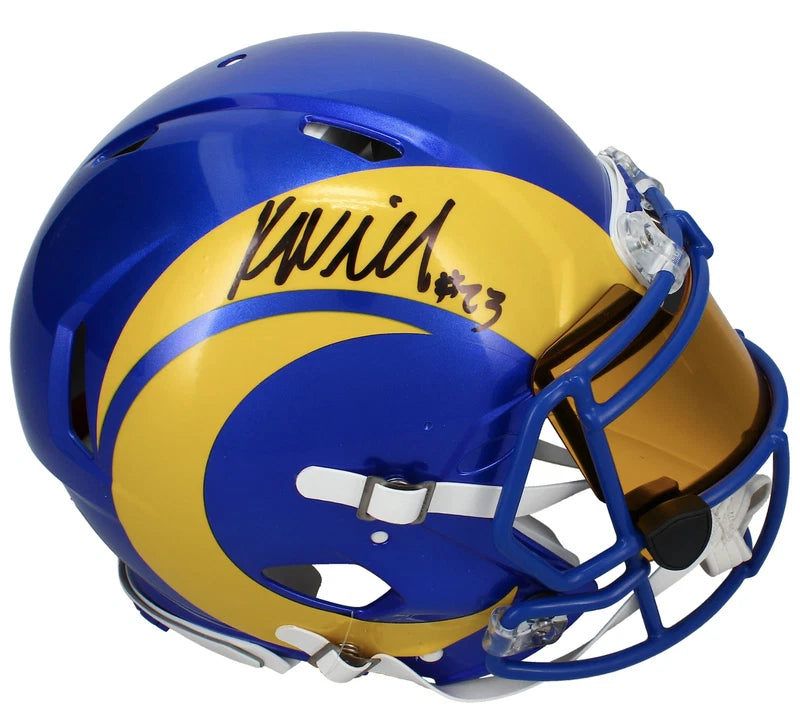 Kyren Williams Autographed Los Angeles Rams Speed Authentic Helmet with Gold Visor & 3D Bumpers Beckett Witnessed