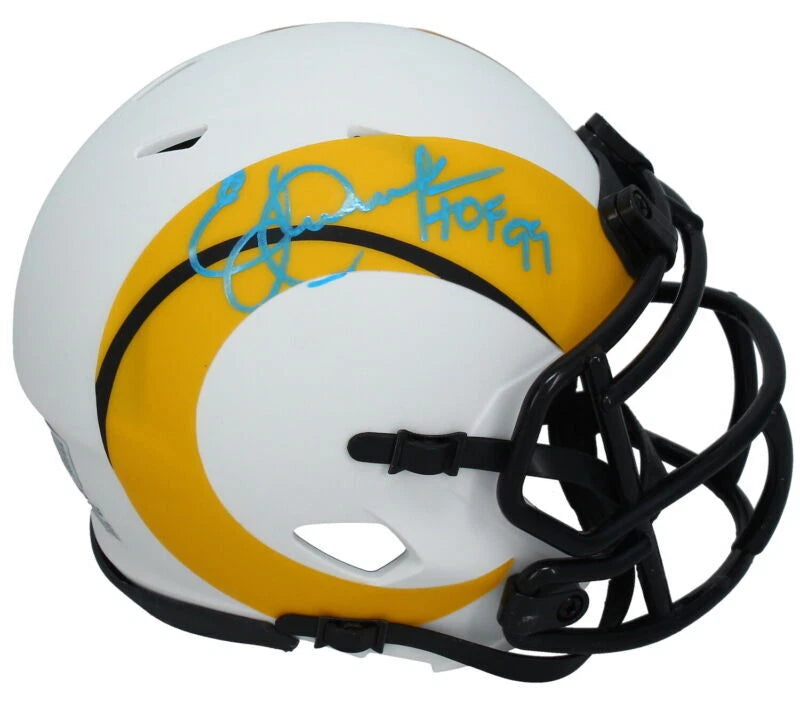 Eric Dickerson Autographed/Inscribed "HOF '99" Los Angeles Rams Speed Lunar Eclipse Mini Helmet Beckett Witnessed