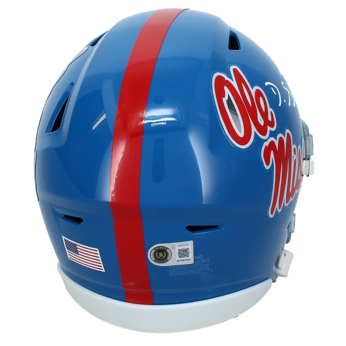 De'Zuan Stribling Autographed Ole Miss Rebels Powder Blue Speedflex Midi Helmet Beckett Witnessed