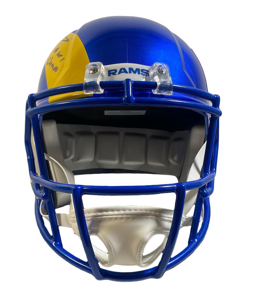 AARON DONALD Autographed/Inscribed "SB LVI Champs " Los Angeles Rams Super Bowl LVI Champions Logo Speed Full Size Helmet FANATICS