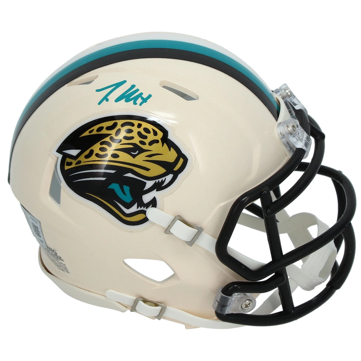 Travis Hunter Autographed Jacksonville Jaguars RETRO Speed Mini Helmet Beckett Witnessed