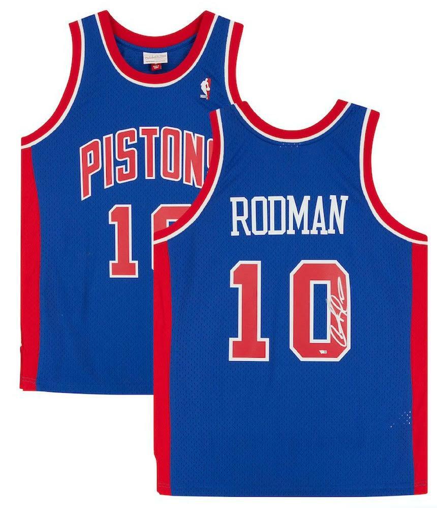 DENNIS RODMAN Autographed Detroit Pistons 1988-89 Mitchell & Ness Blue Jersey FANATICS