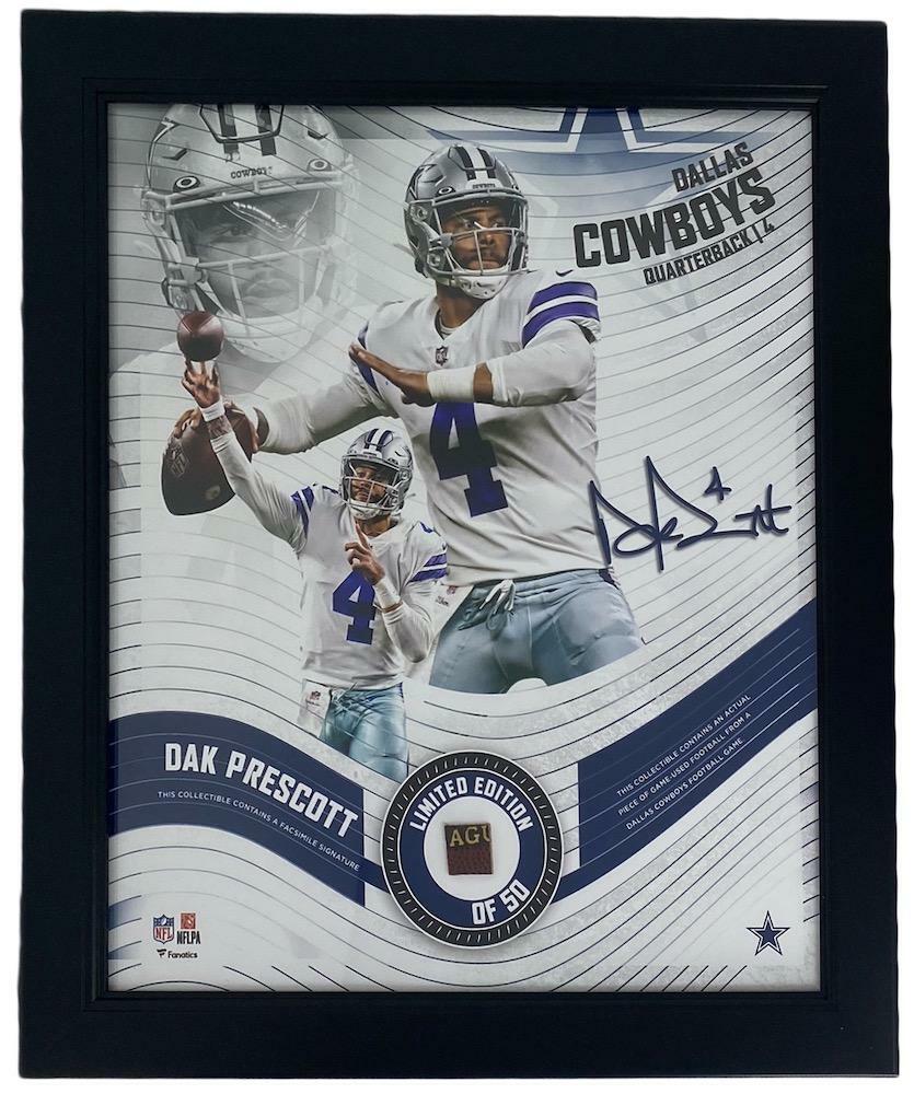 DAK PRESCOTT Framed Dallas Cowboys 15" x 17" Game Used Football Collage LE 50