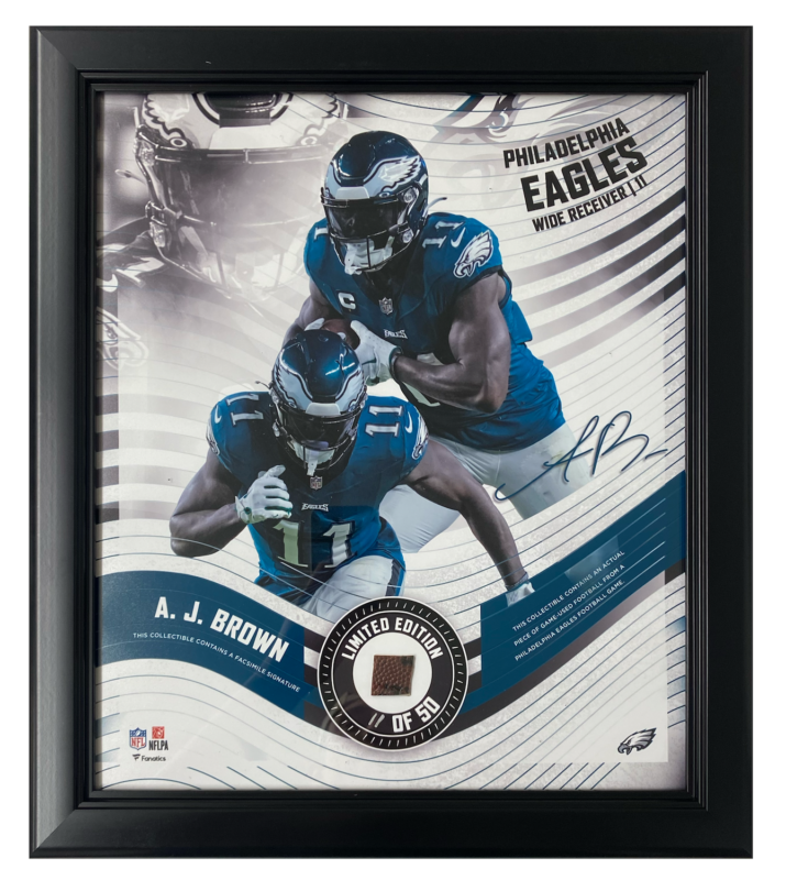 A.J. Brown Framed Philadelphia Eagles 15" x 17" Game Used Football Collage LE 11/50