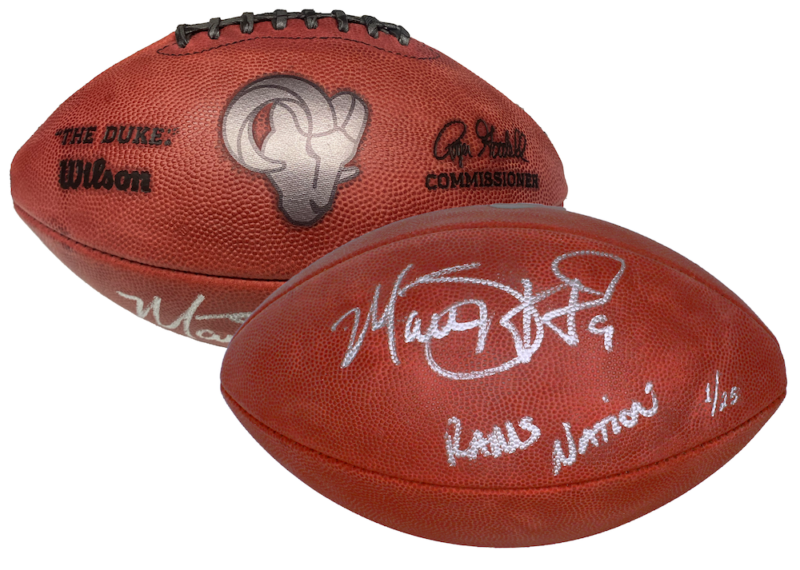 Matthew Stafford Autographed/Inscribed "RAMS NATION" Los Angeles Rams Metallic Logo Football Fanatics LE 1/25