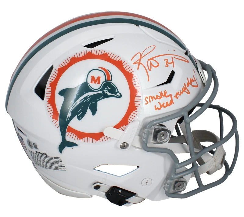 Ricky Williams Autographed/Inscribed "Smoke Weed Everyday!" Miami Dolphins 2022 Alternate Tribute Speedflex Authentic Helmet Beckett Witnessed