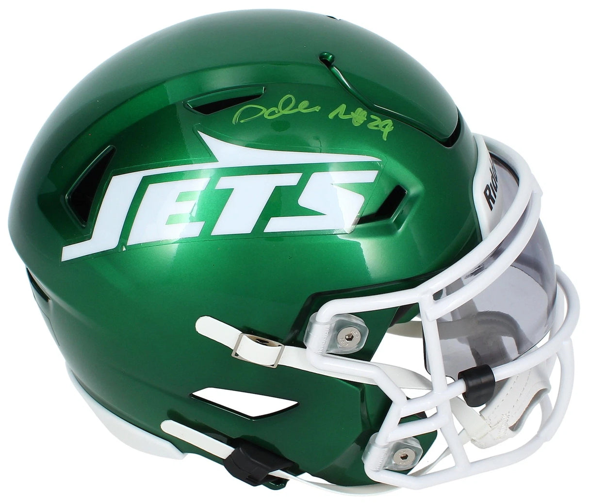 Darrelle Revis Autographed (in Green) New York Jets Speedflex Midi Helmet Beckett Witnessed