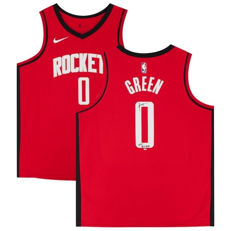 JALEN GREEN Autographed/Inscribed "2021 #2 Pick" Houston Rockets Red Nike Icon Swingman Jersey FANATICS