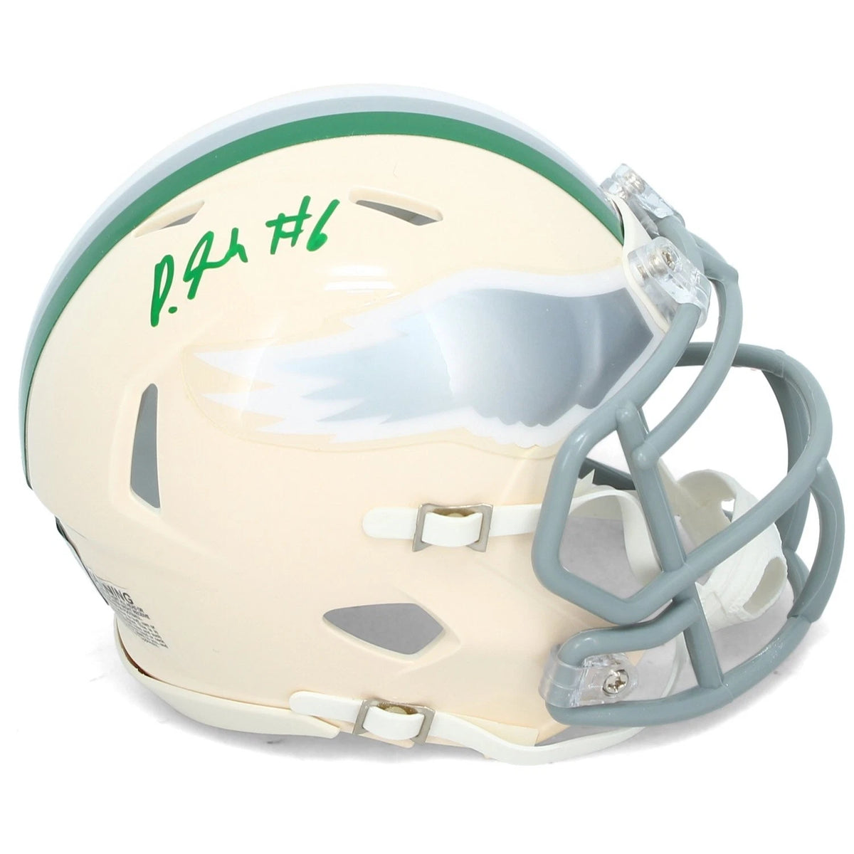 DeVonta Smith Autographed Philadelphia Eagles RETRO Speed Mini Helmet Beckett Witnessed