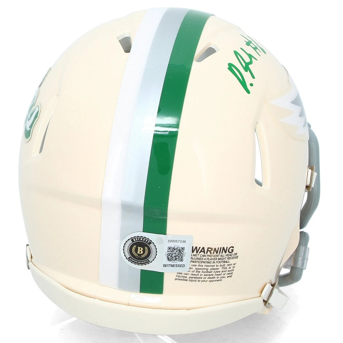 DeVonta Smith Autographed Philadelphia Eagles RETRO Speed Mini Helmet Beckett Witnessed