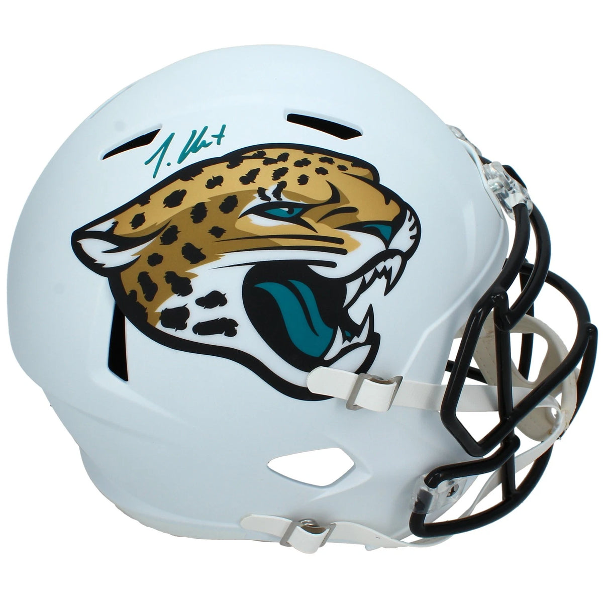 Travis Hunter Autographed Jacksonville Jaguars White 2024 Alternate Speed Full Size Helmet Beckett Witnessed