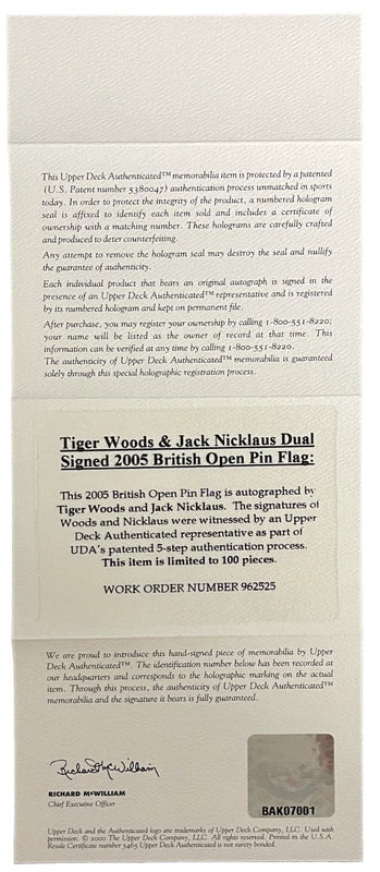 Jack Nicklaus/Tiger Woods Dual Autographed Framed 2000 British Open Pin Flag w/Photos LE 18/100 UDA