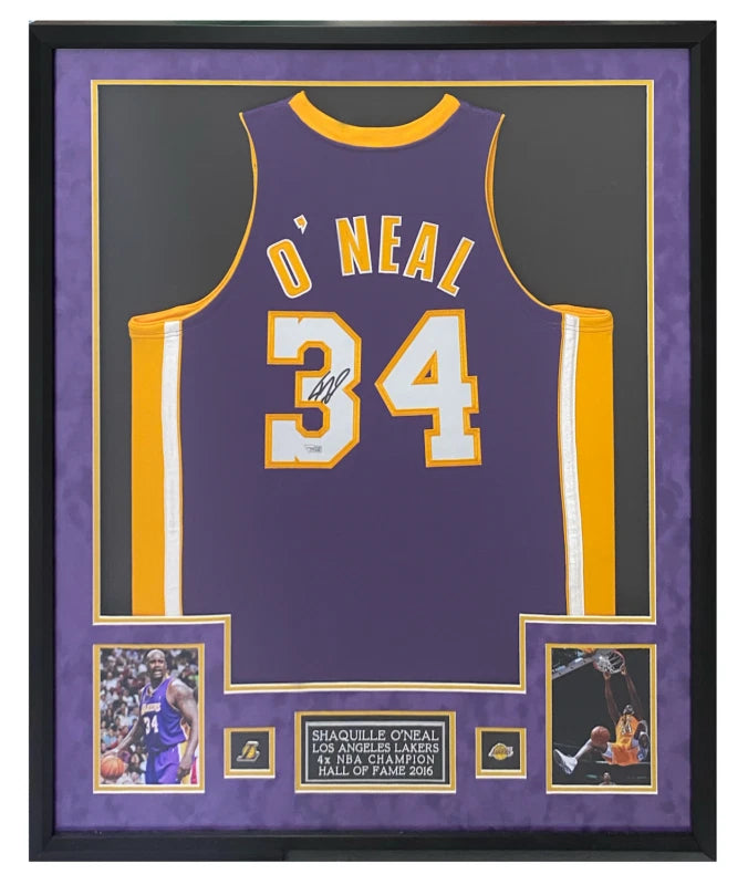 Shaquille O'Neal Autographed Los Angeles Lakers Custom Framed Purple 1999 Mitchell & Ness Authentic Jersey with Photos Fanatics