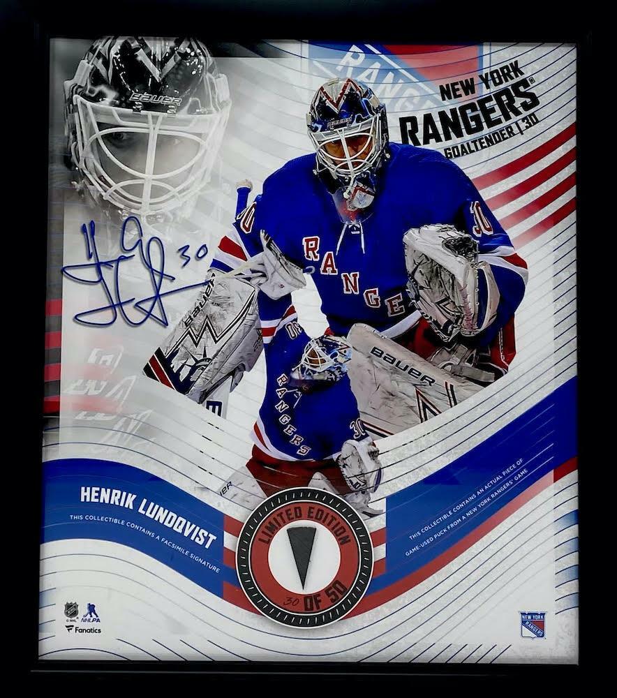 HENRIK LUNDQVIST Framed 15" x 17" Game Used Puck Collage LE 30/50