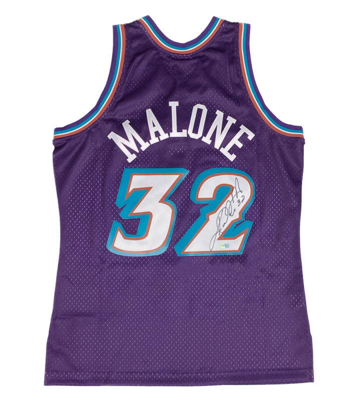 KARL MALONE Autographed Utah Jazz Mitchell & Ness Purple 1996 Road Swingman Jersey FANATICS