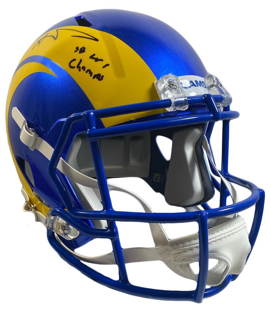 AARON DONALD Autographed/Inscribed "SB LVI Champs " Los Angeles Rams Super Bowl LVI Champions Logo Speed Full Size Helmet FANATICS