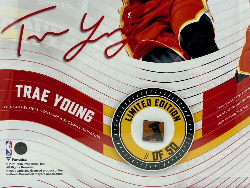 TRAE YOUNG Hawks Framed 15" x 17" Game Used Basketball Collage LE 11/50