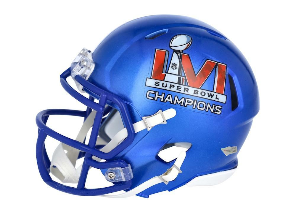 MATTHEW STAFFORD Autographed Los Angeles Rams SB LVI Champs Logo Speed Mini Helmet FANATICS