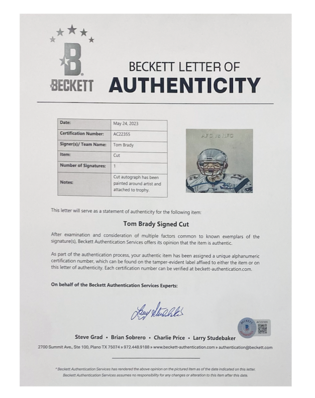 Tom Brady Autographed New England Patriots Hand-Painted Cut Mini Lombardi Trophy LE 2/12