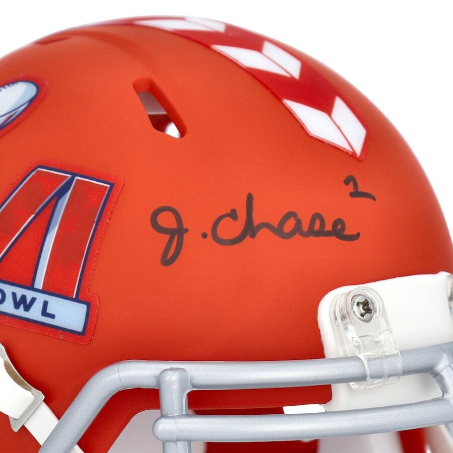JA'MARR CHASE Autographed SB LVI Logo Speed Mini Helmet FANATICS