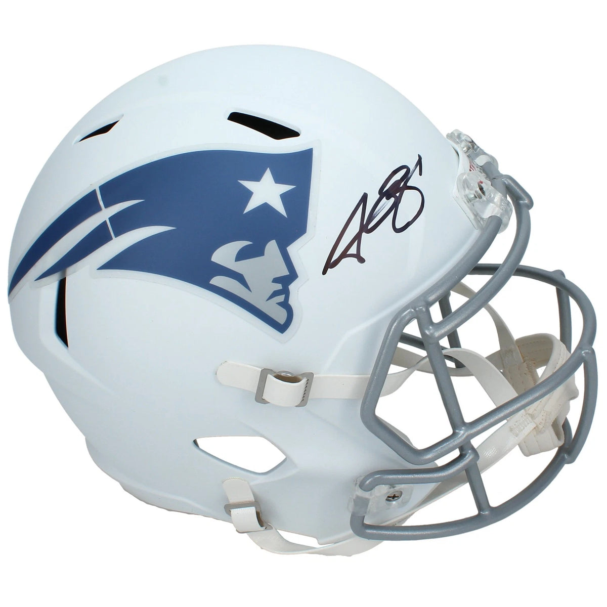 A.J. Brown Autographed New England Patriots White Rivalries Speed Full Size Helmet Beckett Witnessed